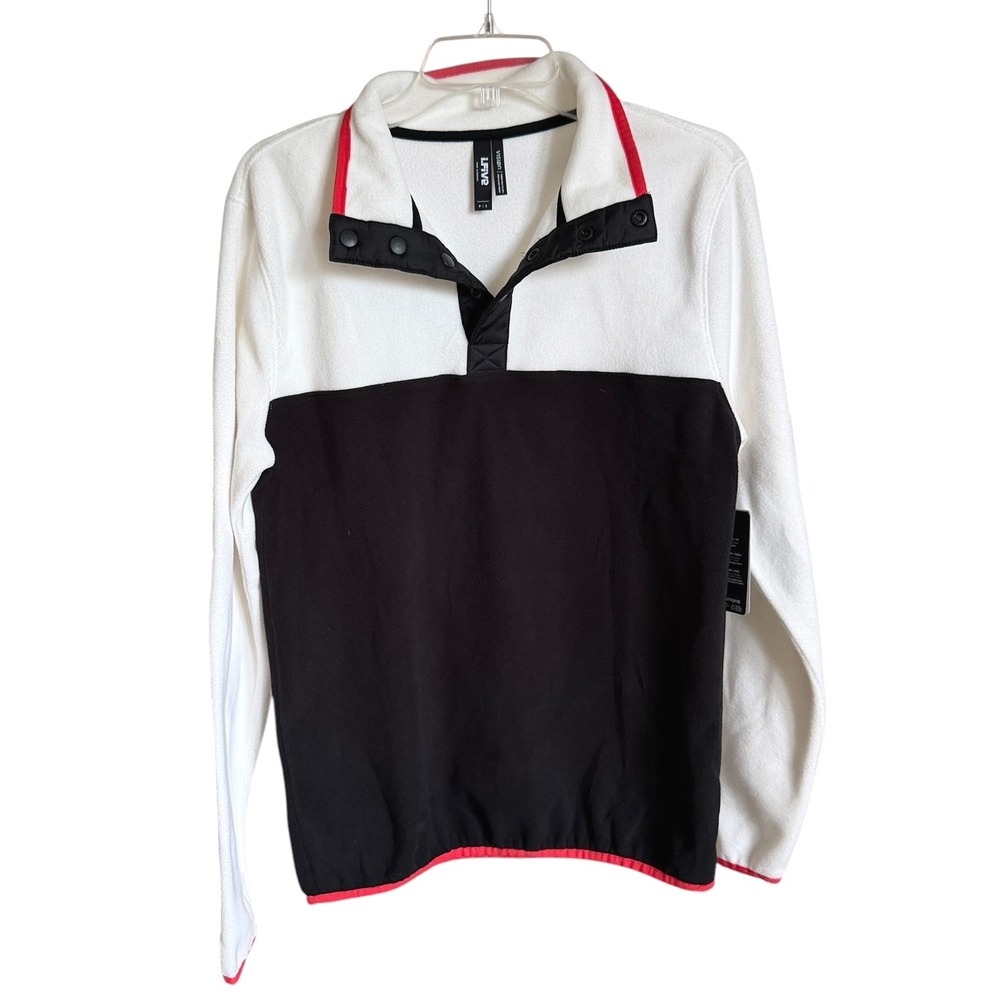i.FiVE Simons Mens Colorblock Fleece Snap Pullover White Black Red Small NEW